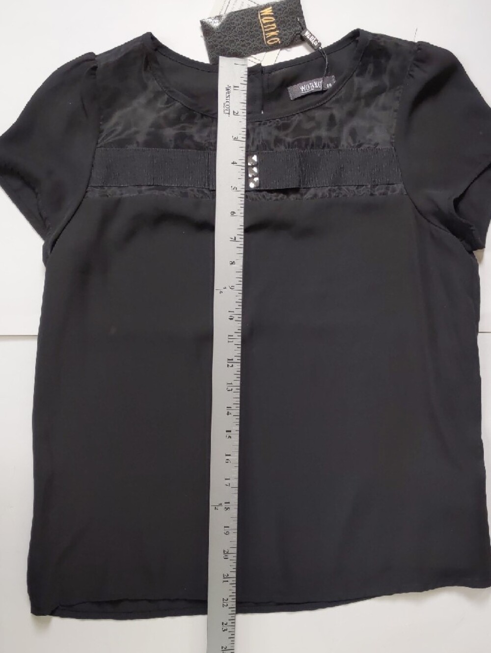 Black Short Sleeve Bow-Accent Blouse - Picture 3 of 9